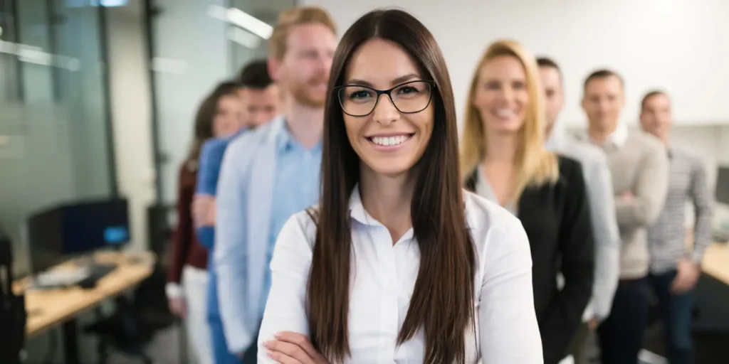 Group of confident business professionals representing access to verified Hospital CEO contacts.