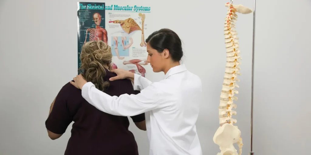 Chiropractor examining a patient with spine model - Building a chiropractor email database