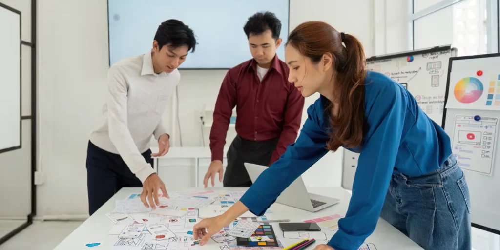 Team collaborating on strategies for building an effective email database.