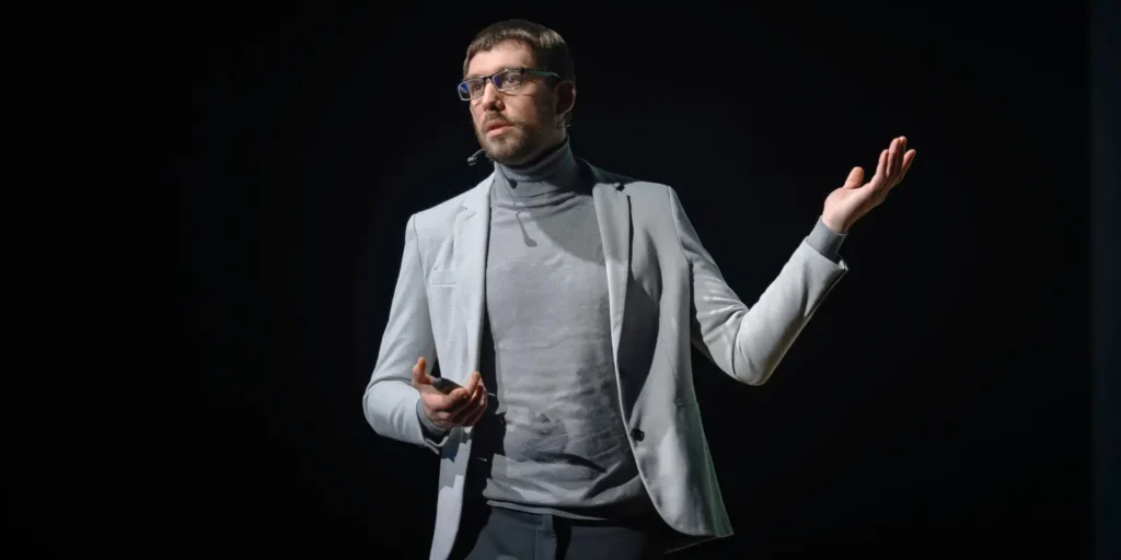 Business professional presenting targeting strategies, symbolizing precision in reaching the right Hospital CEOs.