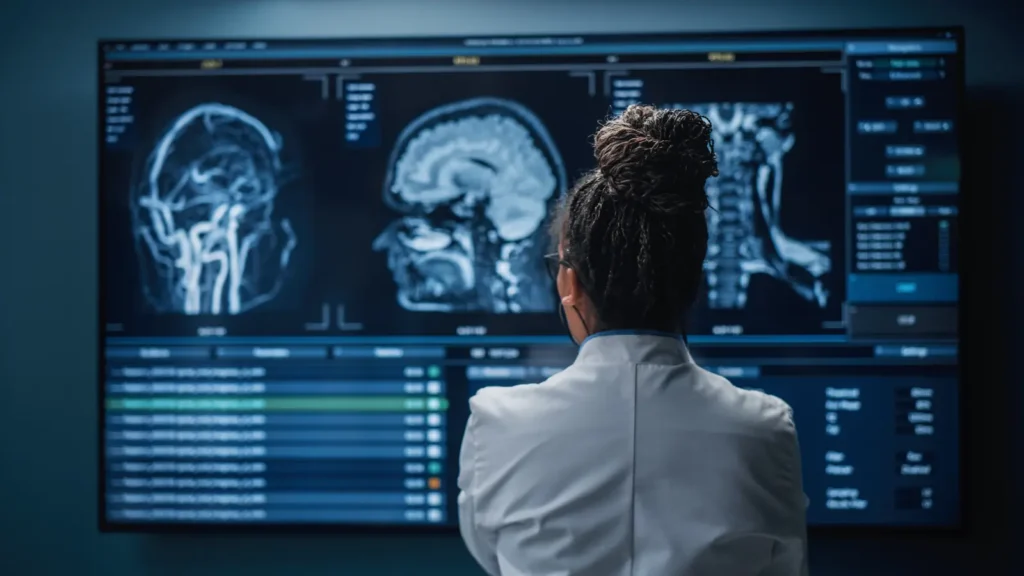 Medical professional reviewing brain scans to enhance neurologist email database outreach